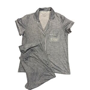 Rae Dunn Gray Pajama Set Be Kind Graphic button Top cropped Pants Women S